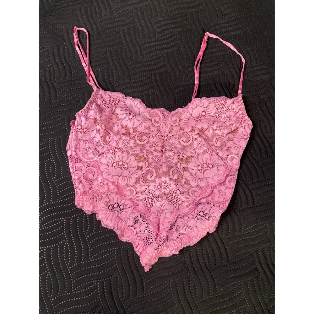 HAH Hot As Hell Pink Floral Lace Bralette Crop Top Adjustable Straps Small